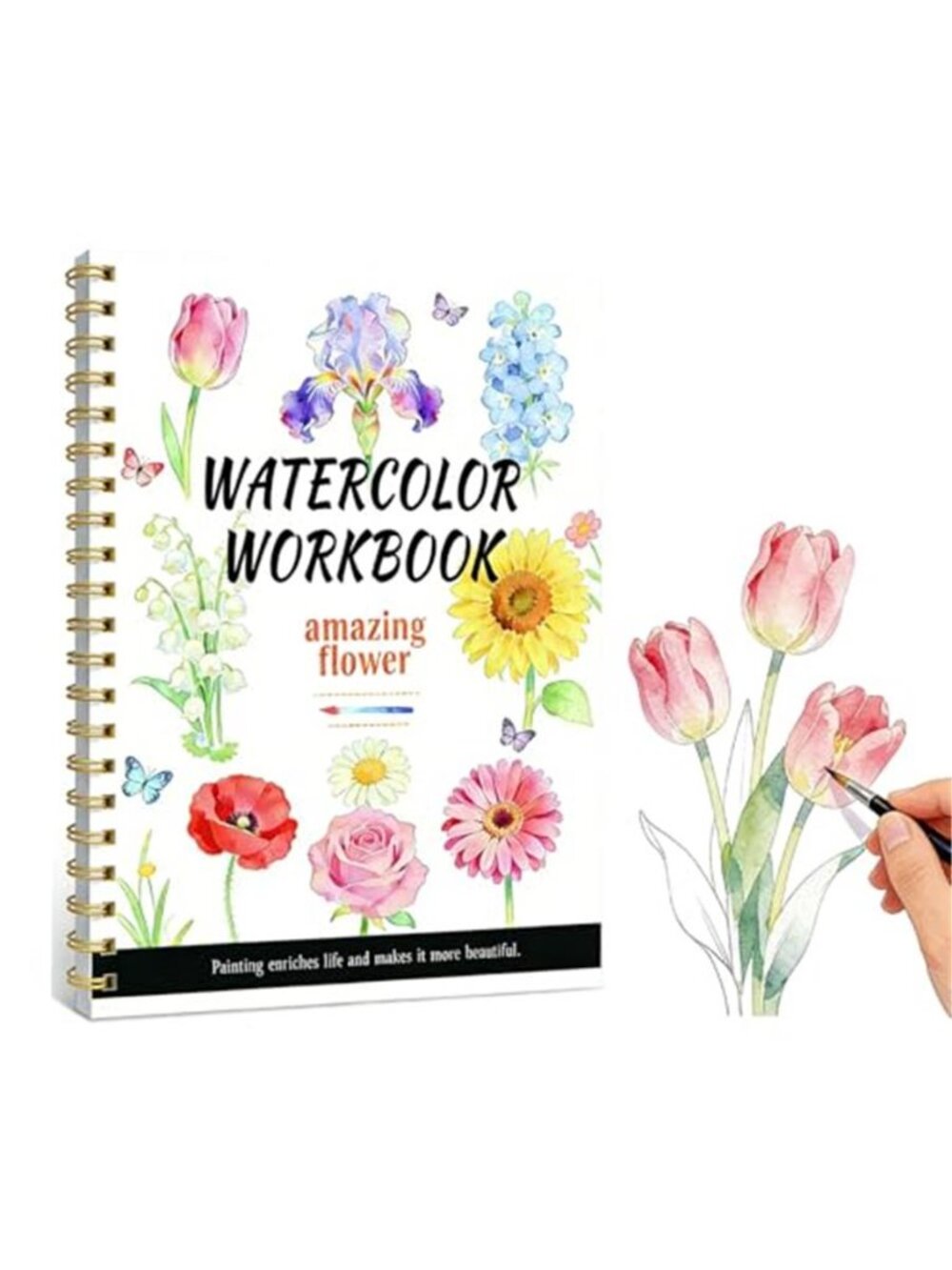 Watercolor Workbook for Beginners - 14 Beautiful Floral Paintings & 2 Color